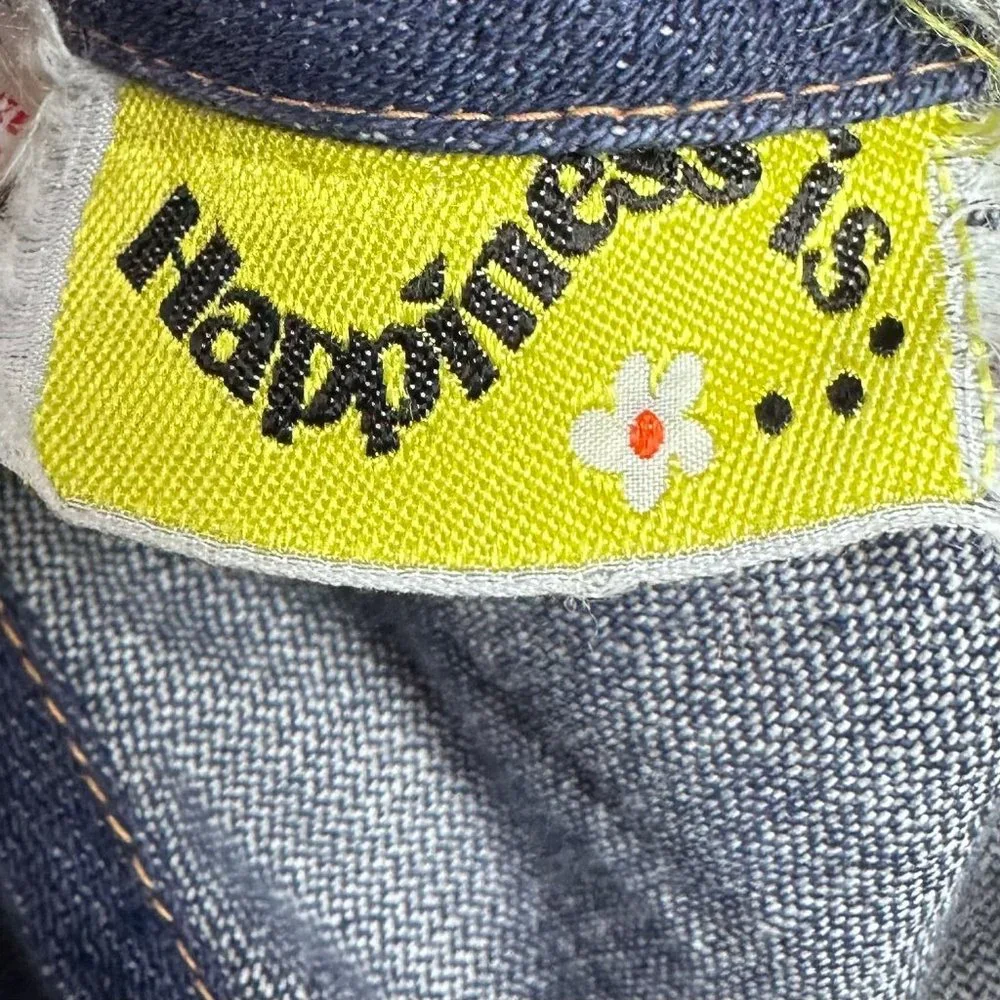 Vintage 1970s Kids Denim Bell Bottom Overalls, Happiness is… Size 8